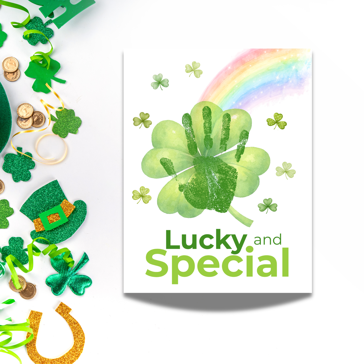 Lucky and Special St. Patrick’s Day Handprint Craft Printable | Shamrock Rainbow Keepsake Art PDF | Kids St. Patrick’s Activity