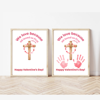 Christian Valentine Handprint Craft for Kids | 1 John 4:19 Cross Valentine Keepsake | Sunday School Printable
