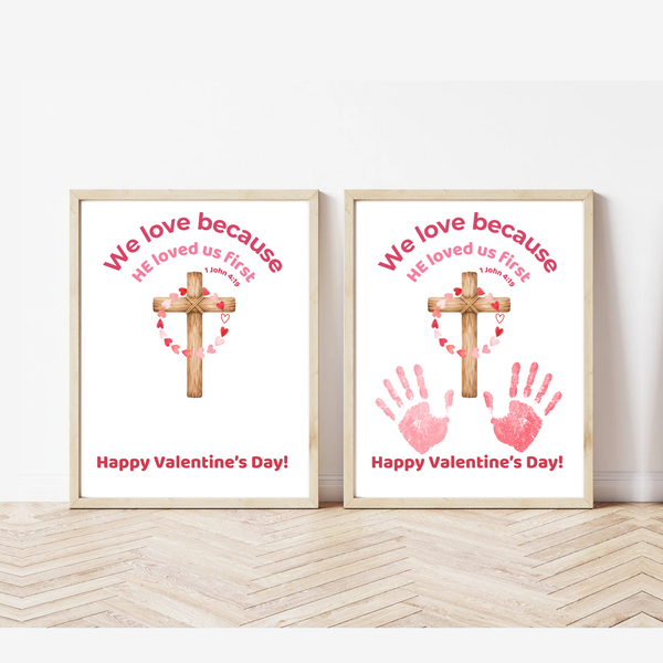Christian Valentine Handprint Craft for Kids | 1 John 4:19 Cross Valentine Keepsake | Sunday School Printable
