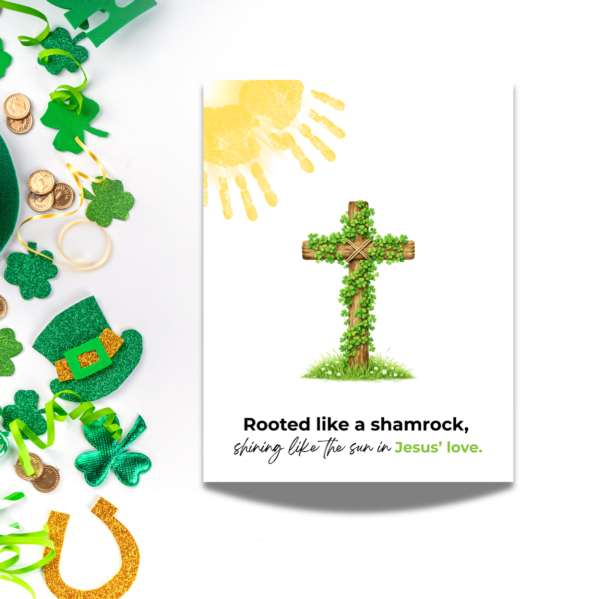 Rooted Like a Shamrock St. Patrick’s Day Handprint Craft Printable | Christian Cross Keepsake Art PDF | Faith-Based Kids Activity