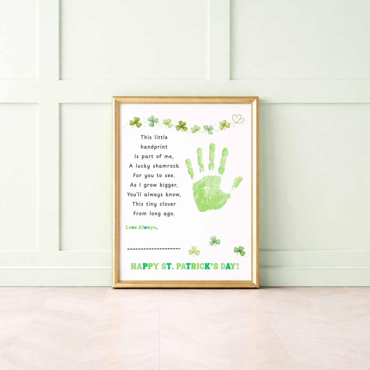 Lucky Shamrock Handprint Poem Printable | St. Patrick’s Day Keepsake Art | Kids Handprint Craft PD