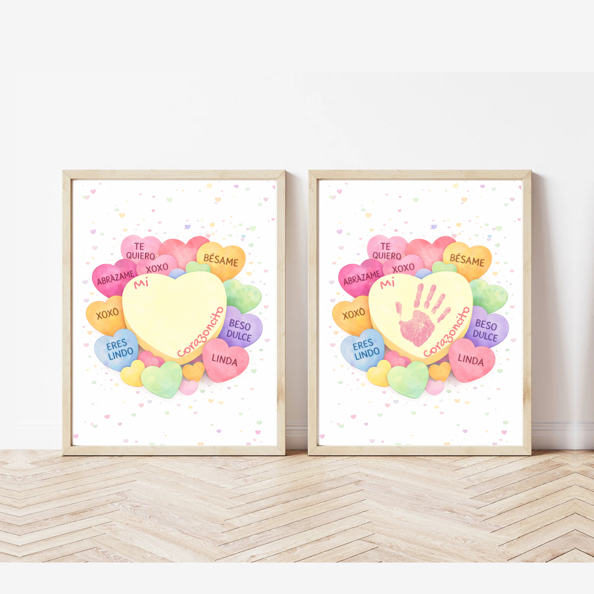 Spanish Valentine Handprint Craft for Kids | Mi Corazoncito Conversation Hearts Printable | Preschool Valentine Keepsake