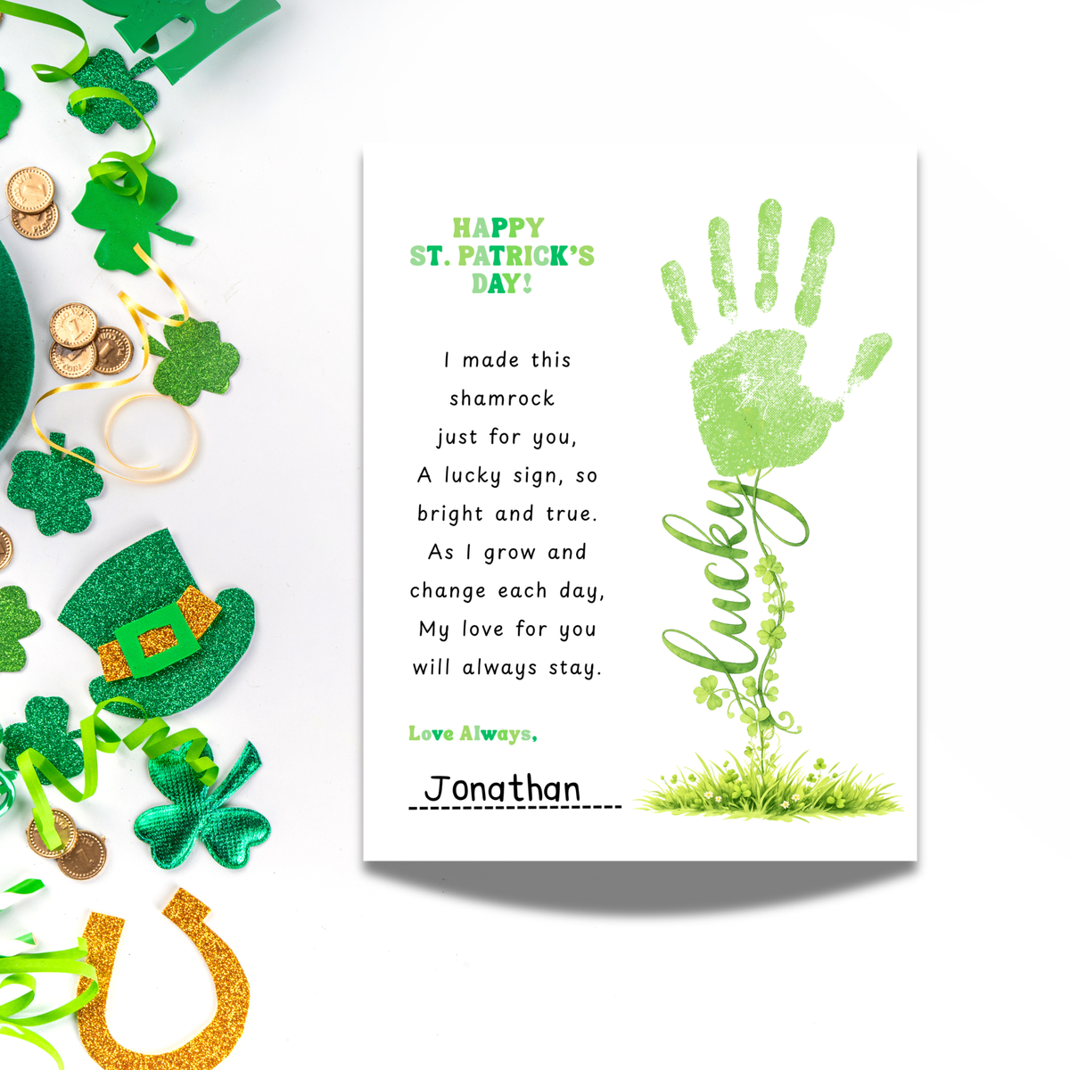 St. Patrick’s Day Handprint Craft Printable | Shamrock Poem Keepsake for Kids | Personalized St. Patrick’s Day Digital Print