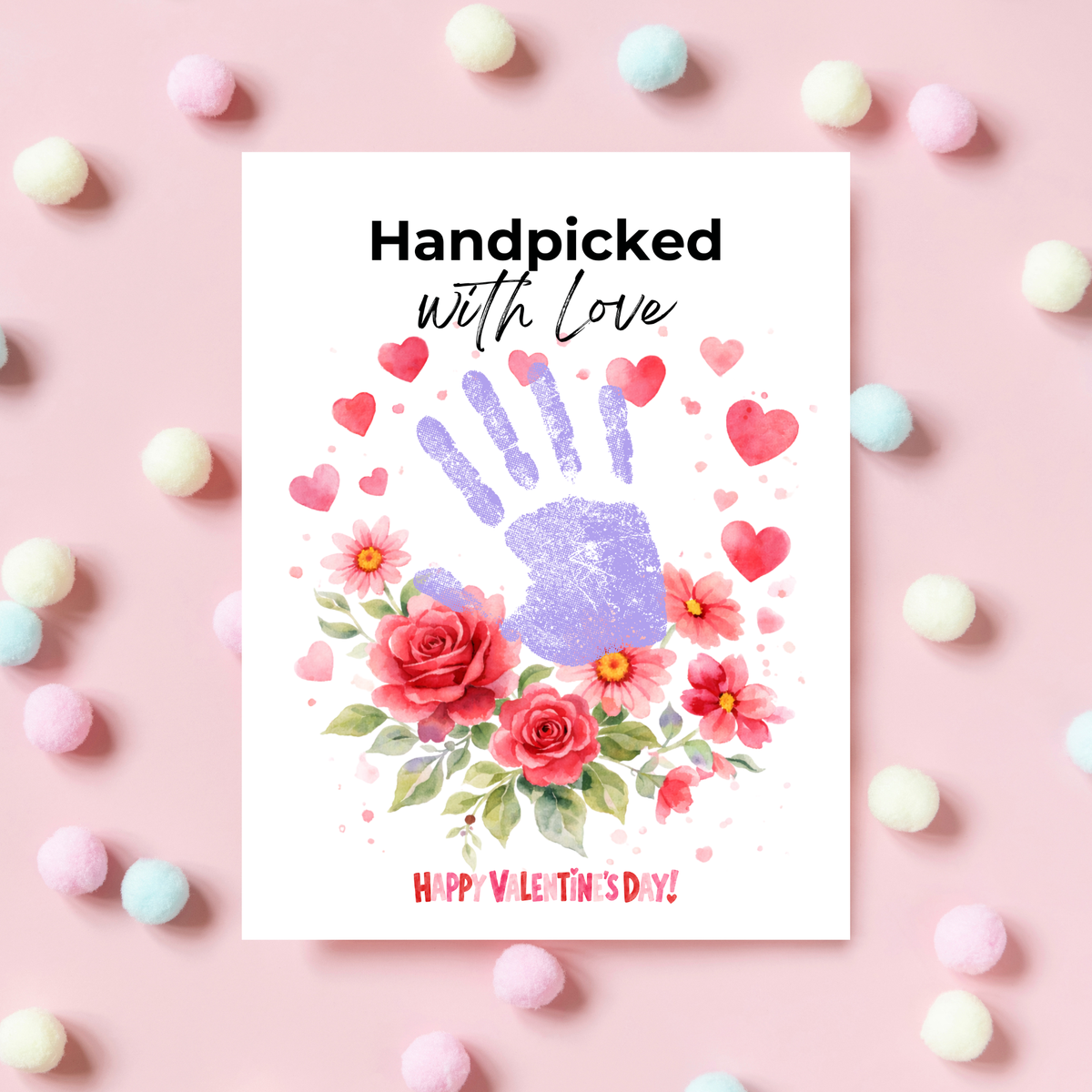 Valentine Flower Handprint Craft for Kids | Handpicked With Love Printable | Preschool Valentine Keepsake