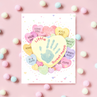 Valentine Sweetheart Candy Handprint & Footprint Craft for Kids | Conversation Heart Keepsake Printable