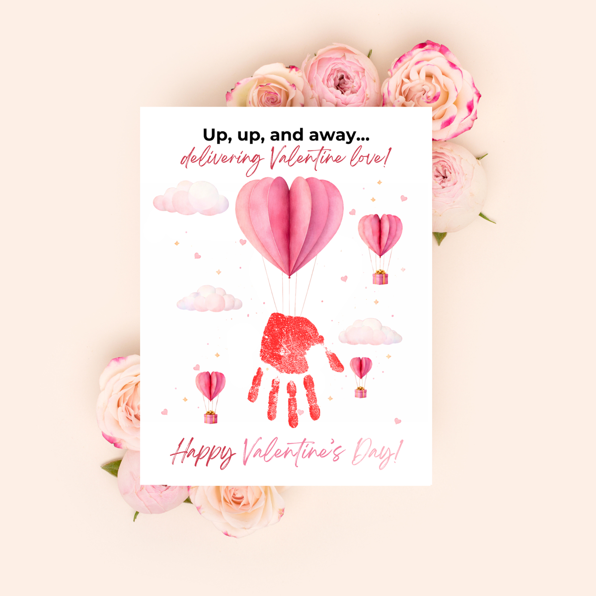Valentine Hot Air Balloon Handprint Craft | Up Up and Away Valentine Printable for Kids