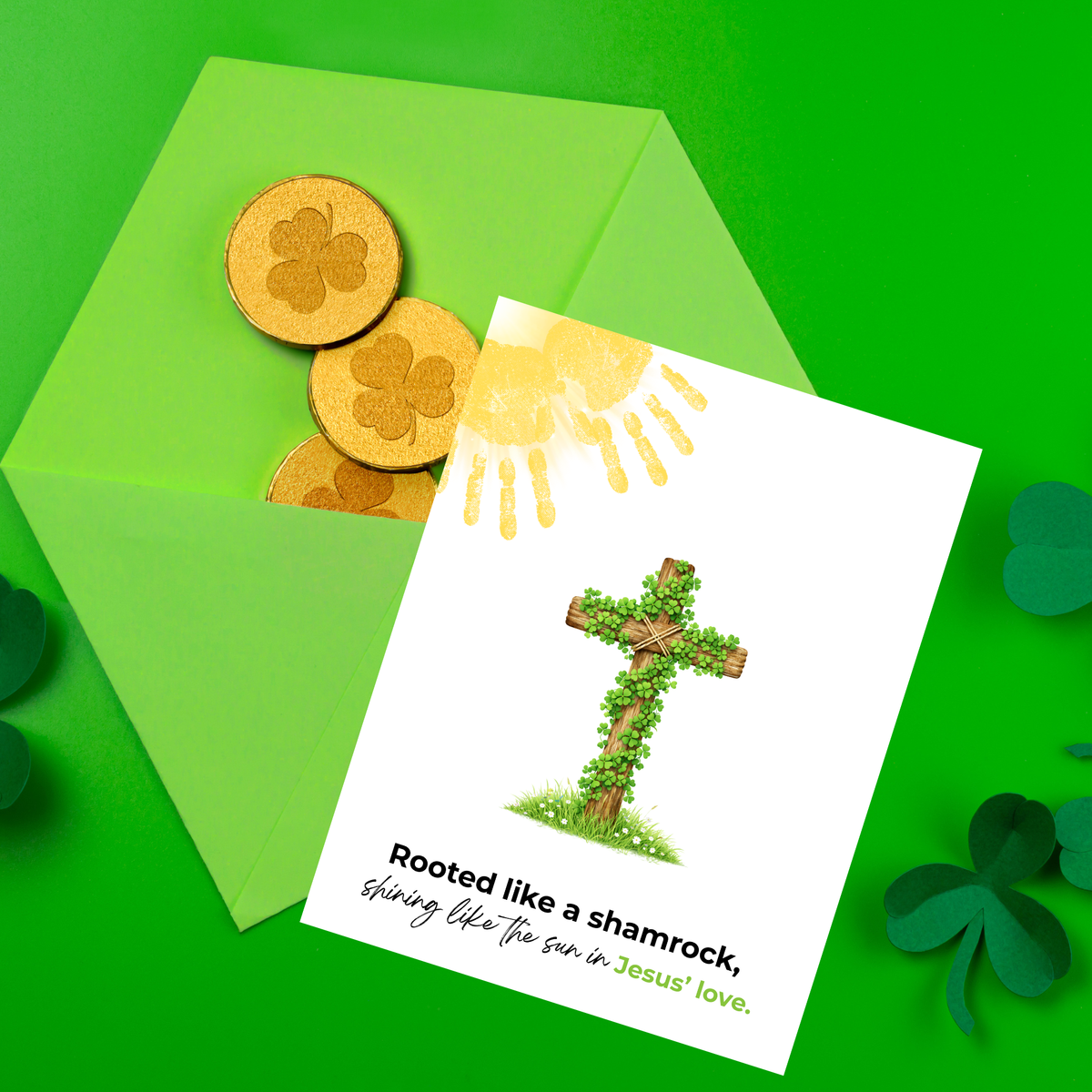 Rooted Like a Shamrock St. Patrick’s Day Handprint Craft Printable | Christian Cross Keepsake Art PDF | Faith-Based Kids Activity