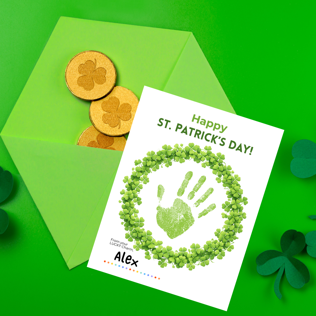 St. Patrick’s Day Handprint Craft Printable | Shamrock Wreath Keepsake Art for Kids | Personalized St. Patrick’s Day Activity PDF