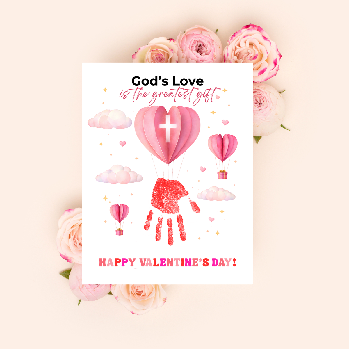 Christian Valentine Hot Air Balloon Handprint Craft | God’s Love Printable for Kids