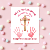 Christian Valentine Handprint Craft for Kids | 1 John 4:19 Cross Valentine Keepsake | Sunday School Printable