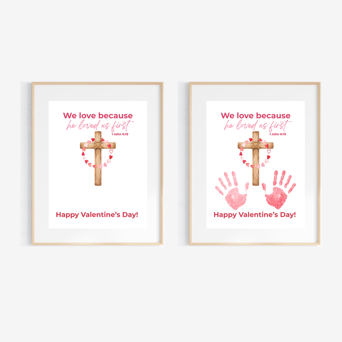 Christian Valentine Cross Handprint Craft | 1 John 4:19 We Love Because He Loved Us First Printable Bible Verse Printable for Kids