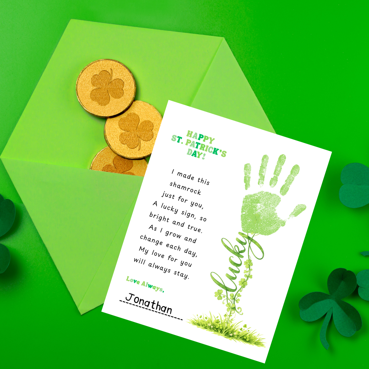 St. Patrick’s Day Handprint Craft Printable | Shamrock Poem Keepsake for Kids | Personalized St. Patrick’s Day Digital Print