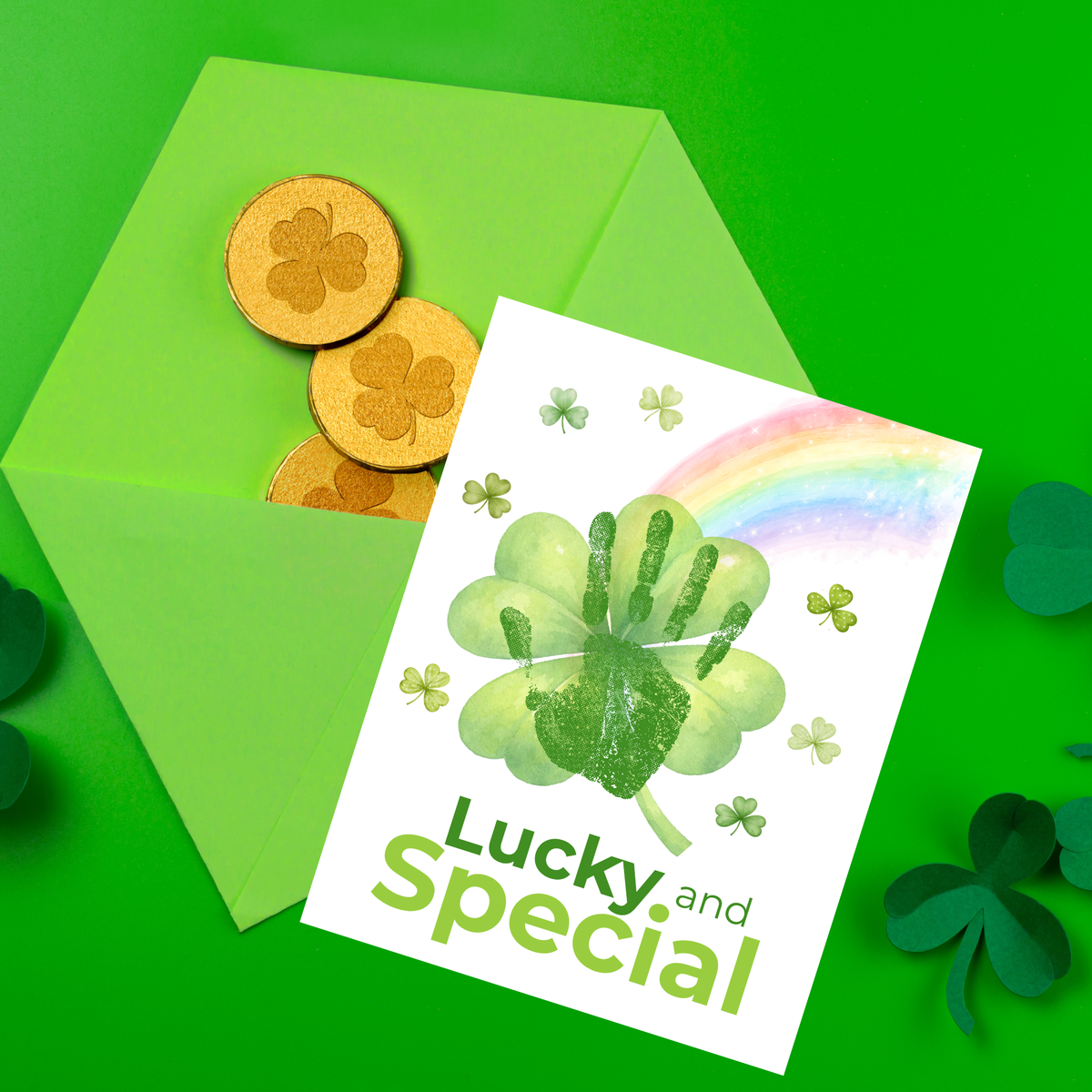 Lucky and Special St. Patrick’s Day Handprint Craft Printable | Shamrock Rainbow Keepsake Art PDF | Kids St. Patrick’s Activity