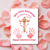 Christian Valentine Handprint Craft for Kids | 1 John 4:19 Cross Valentine Keepsake | Sunday School Printable