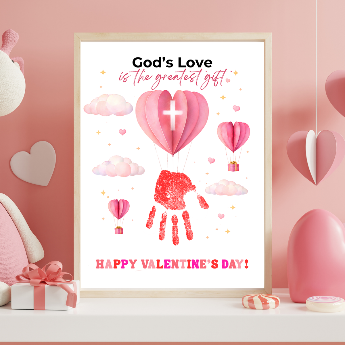 Christian Valentine Hot Air Balloon Handprint Craft | God’s Love Printable for Kids