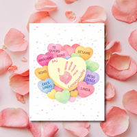 Spanish Valentine Handprint Craft for Kids | Mi Corazoncito Conversation Hearts Printable | Preschool Valentine Keepsake