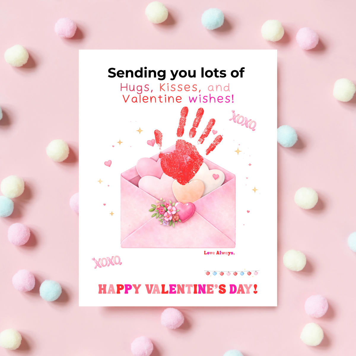 Valentine Handprint Craft for Kids | Hugs Kisses Valentine Wishes | Love Letter Envelope Keepsake