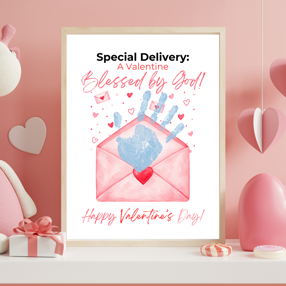 Christian Valentine Envelope Handprint Craft | Blessed by God Valentine Printable Keepsake for Kids