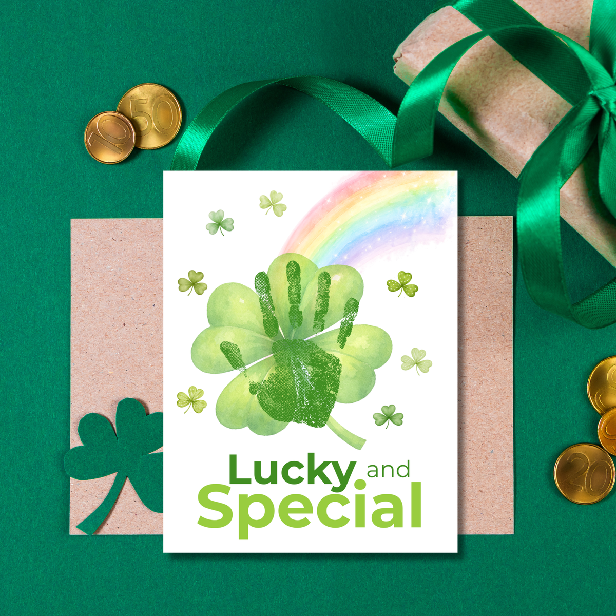 Lucky and Special St. Patrick’s Day Handprint Craft Printable | Shamrock Rainbow Keepsake Art PDF | Kids St. Patrick’s Activity