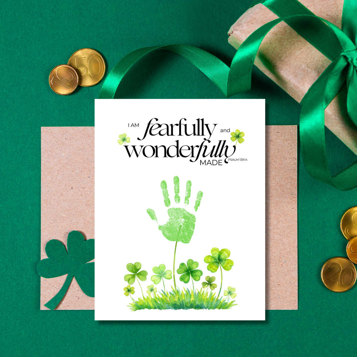Fearfully and Wonderfully Made Handprint Craft Printable | Christian St. Patrick’s Day Keepsake Art | Psalm 139:14 Kids Activity PDF