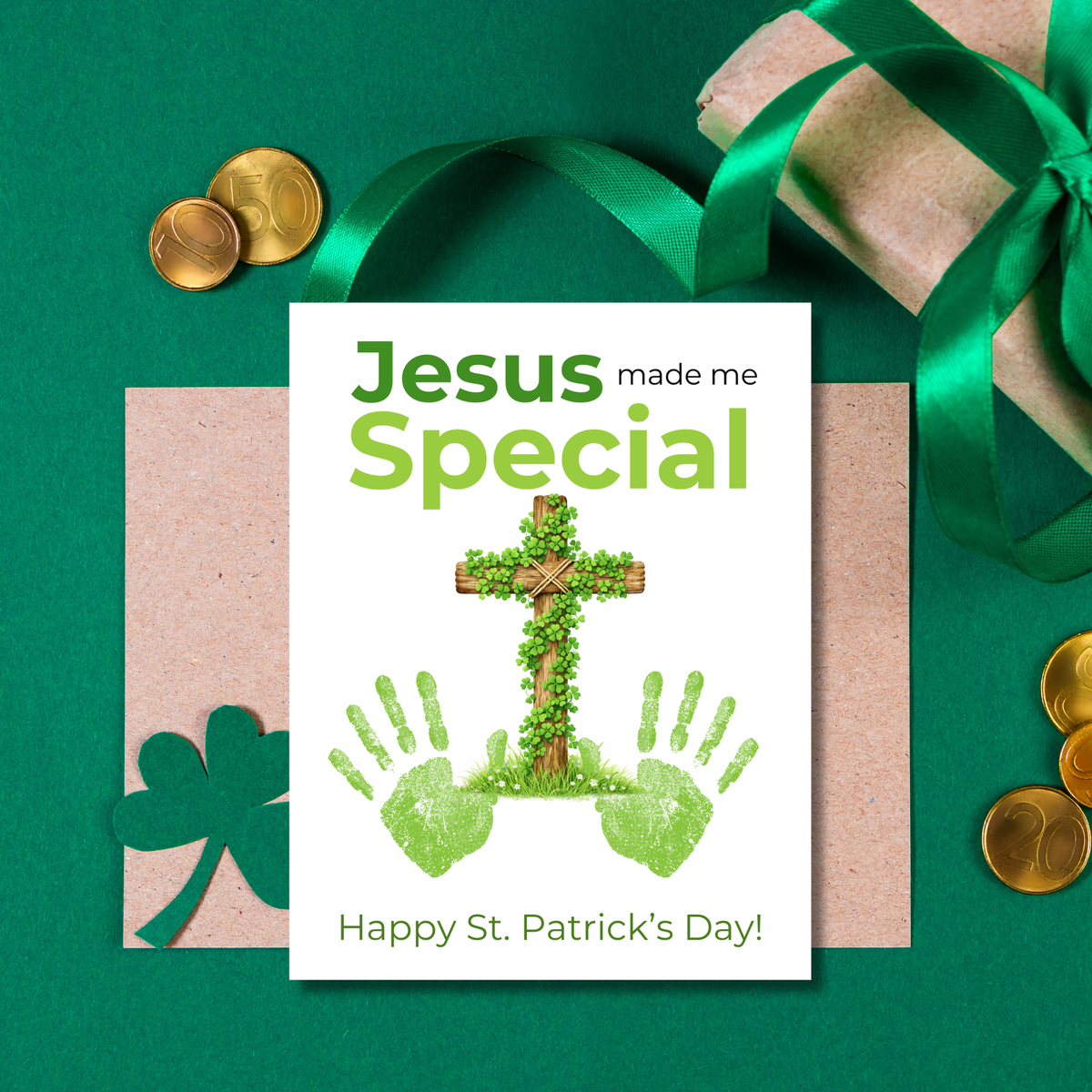 Jesus Made Me Special St. Patrick’s Day Handprint Craft Printable | Christian Shamrock Cross Keepsake Art PDF | Faith-Based Kids Activity