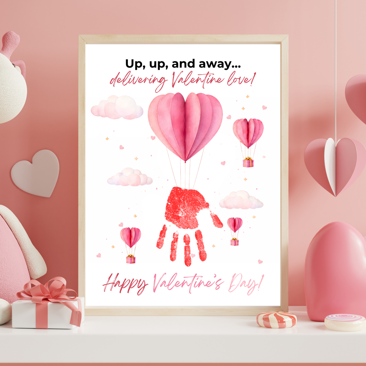 Valentine Hot Air Balloon Handprint Craft | Up Up and Away Valentine Printable for Kids