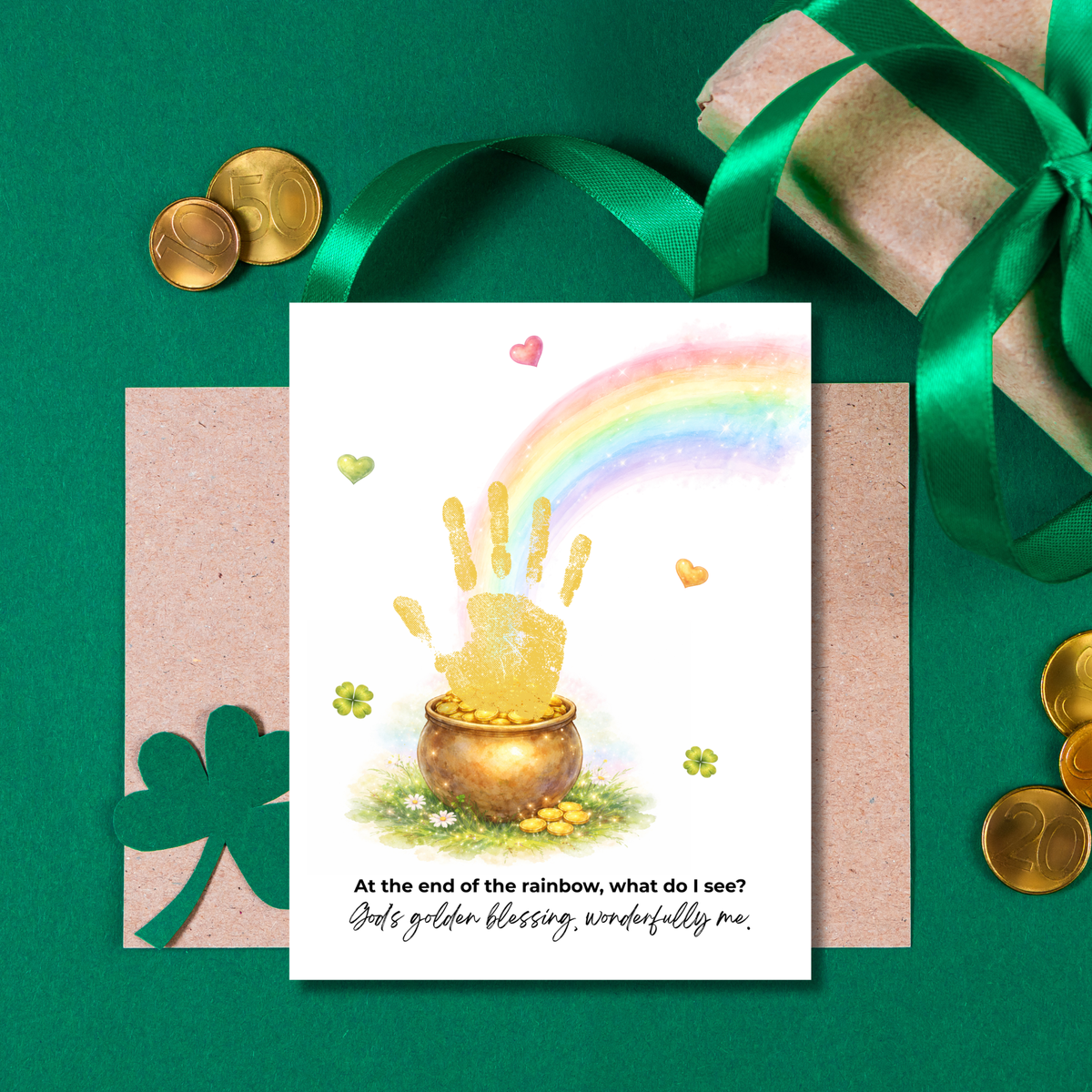At the End of the Rainbow Handprint Craft Printable | Christian St. Patrick’s Day Keepsake Art | Faith-Based Kids Activity PDF