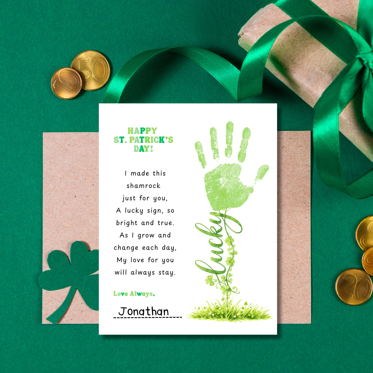 St. Patrick’s Day Handprint Craft Printable | Shamrock Poem Keepsake for Kids | Personalized St. Patrick’s Day Digital Print
