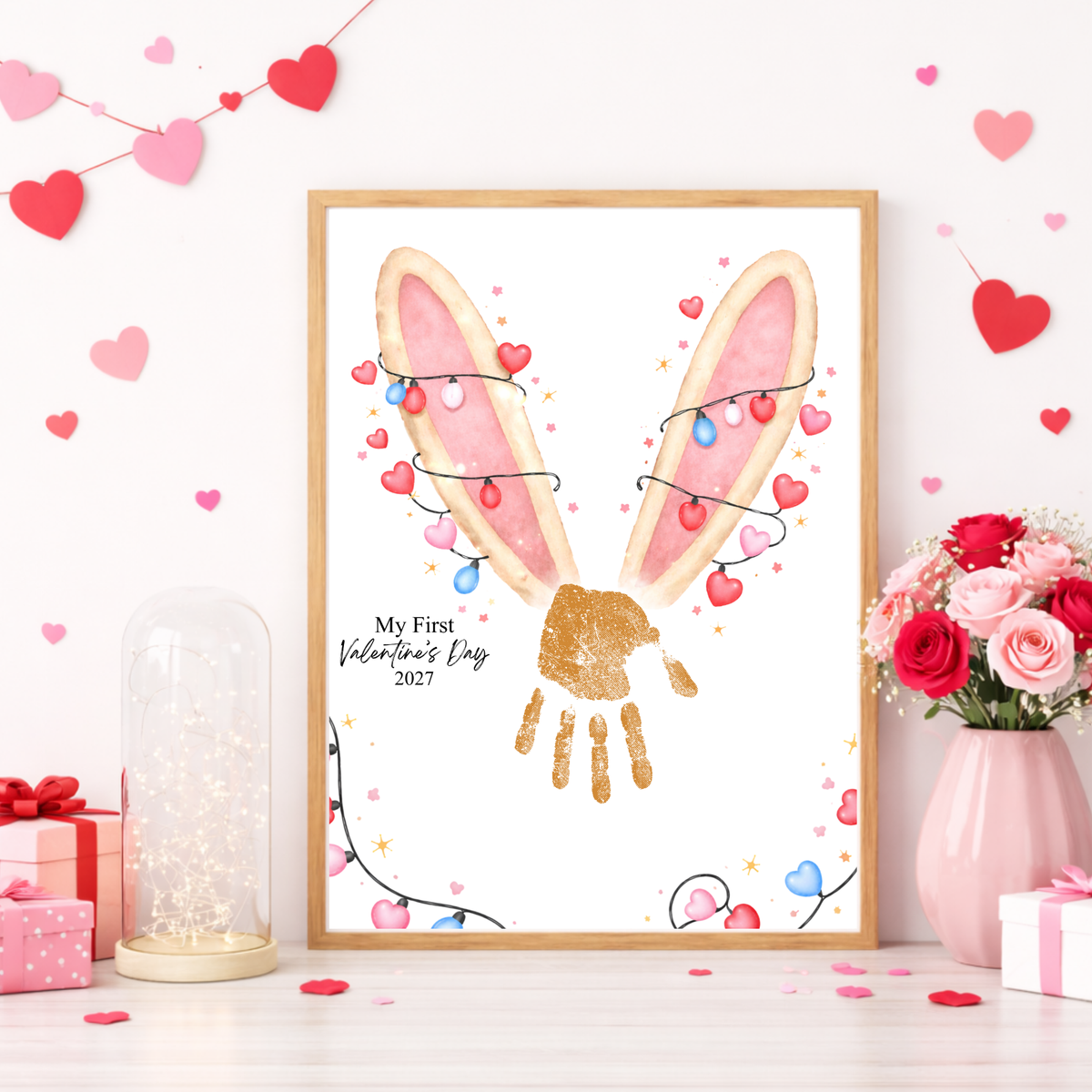 My First Valentine’s Day 2027 Bunny Handprint Craft for Baby | First Valentine Keepsake Printable