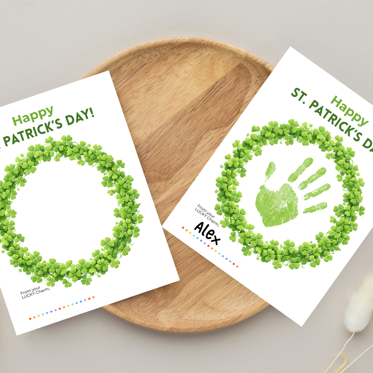 St. Patrick’s Day Handprint Craft Printable | Shamrock Wreath Keepsake Art for Kids | Personalized St. Patrick’s Day Activity PDF