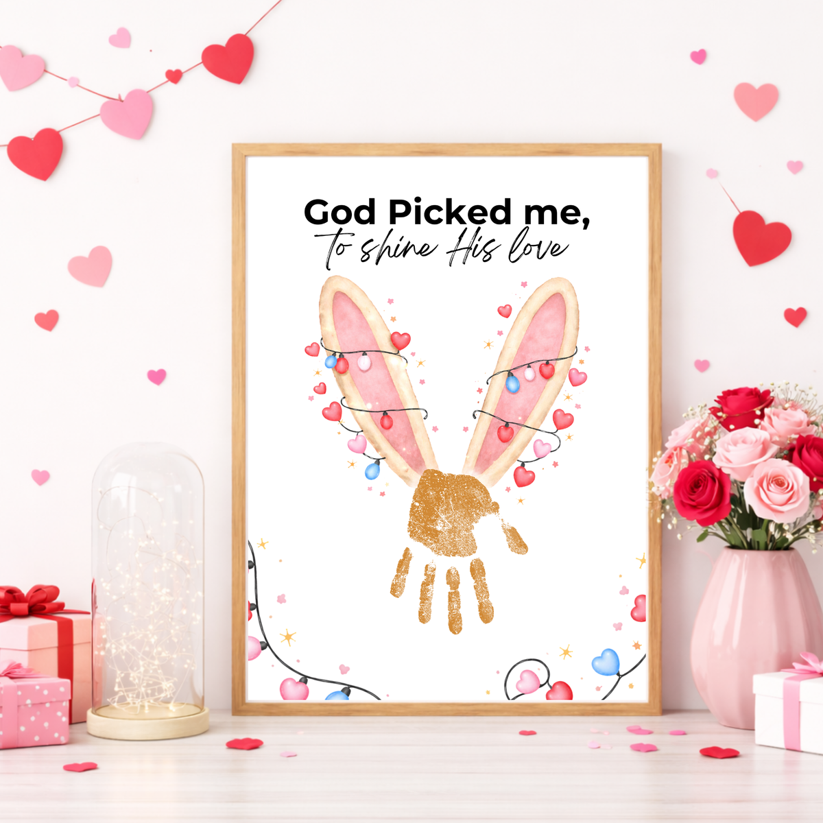 Christian Valentine Bunny Handprint Craft for Kids | God Picked Me Printable | Preschool Faith Valentine Keepsake