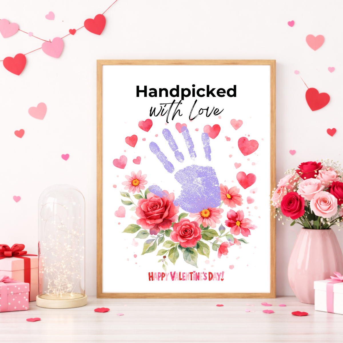 Valentine Flower Handprint Craft for Kids | Handpicked With Love Printable | Preschool Valentine Keepsake