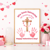 Christian Valentine Handprint Craft for Kids | 1 John 4:19 Cross Valentine Keepsake | Sunday School Printable