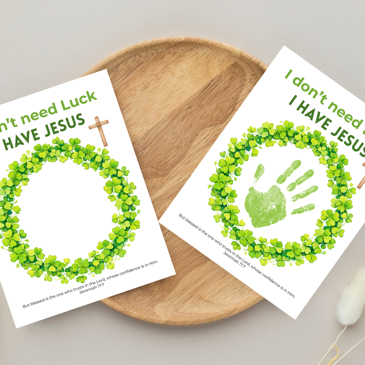 I Don’t Need Luck, I Have Jesus Handprint Craft Printable | Christian St. Patrick’s Day Keepsake | Shamrock Wreath Faith Activity PDF