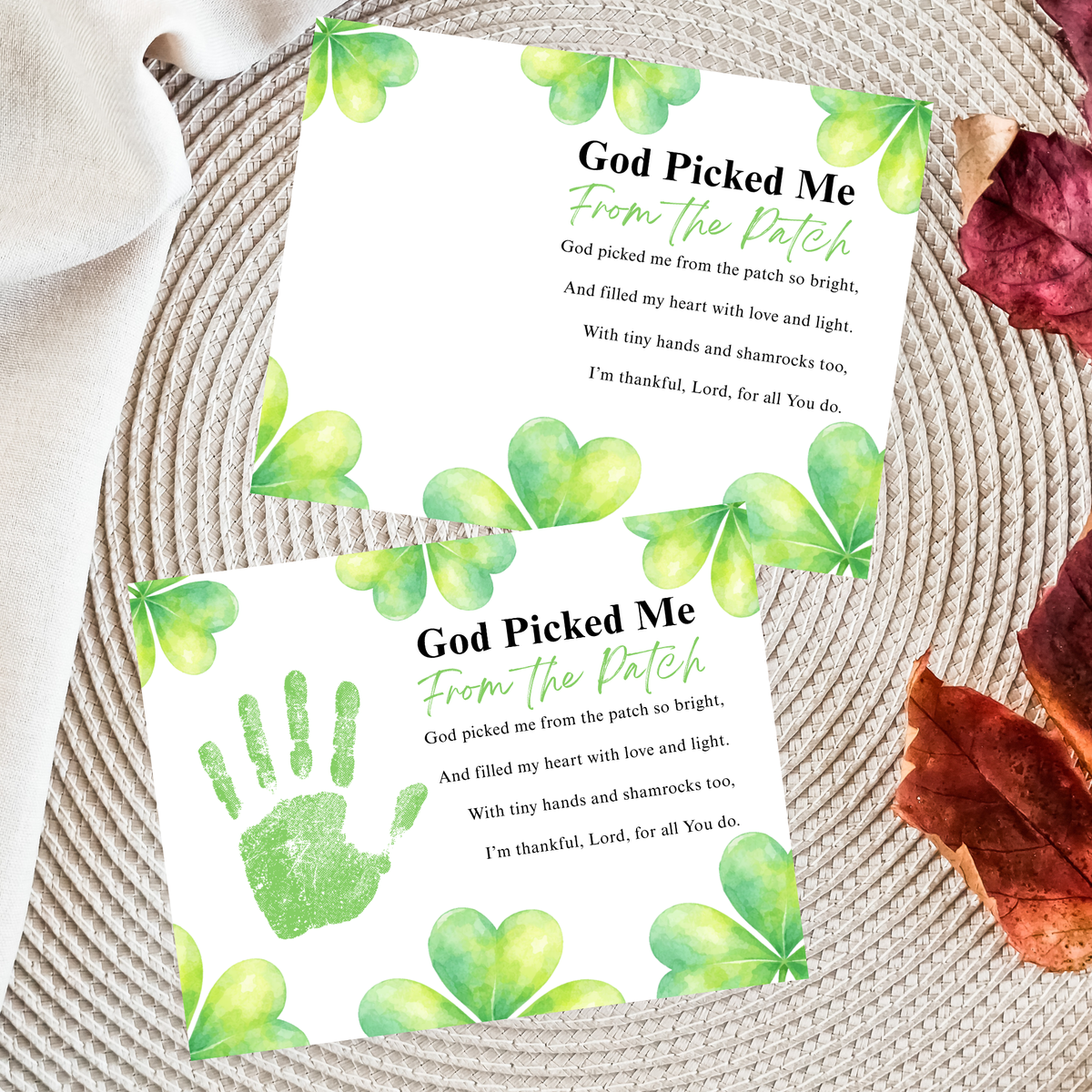 God Picked Me From the Patch Poem St. Patrick’s Day Handprint Craft Printable | Christian Shamrock Keepsake Art PDF | Faith-Based Kids Activity