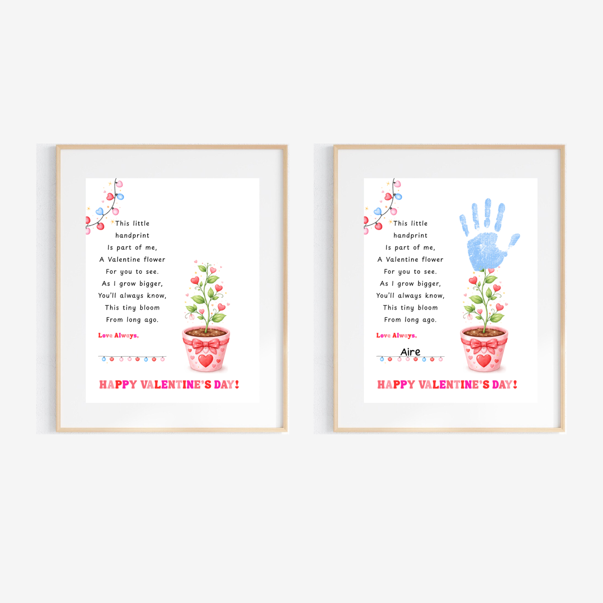 Valentine’s Day Handprint Craft Printable for Kids | Keepsake Art | Valentine Flower Design