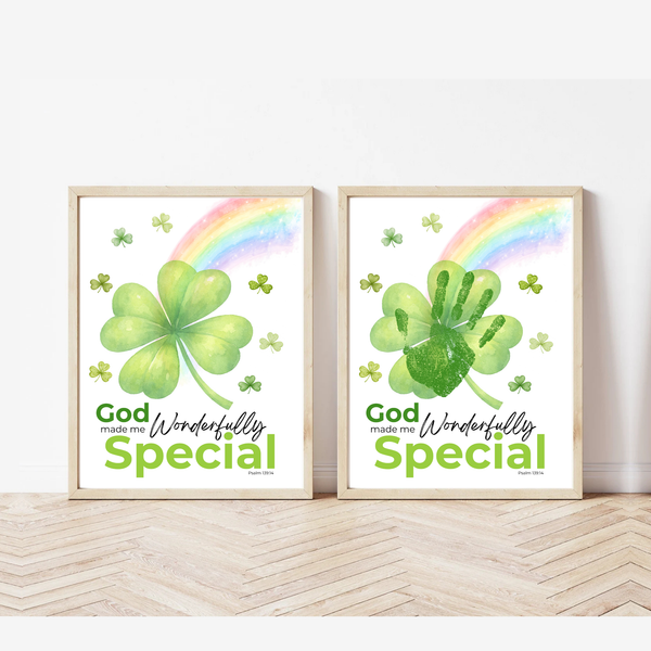 God Made Me Wonderfully Special St. Patrick’s Day Handprint Craft Printable | Christian Shamrock Keepsake Art PDF | Faith-Based Kids Activity