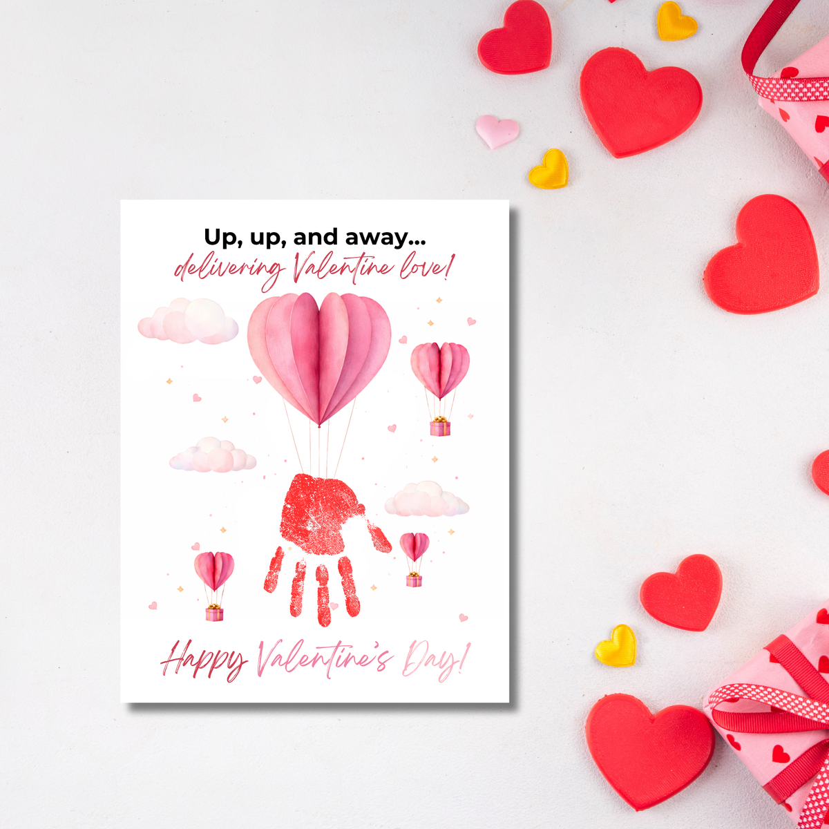 Valentine Hot Air Balloon Handprint Craft | Up Up and Away Valentine Printable for Kids