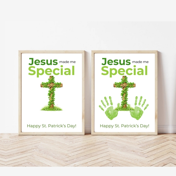Jesus Made Me Special St. Patrick’s Day Handprint Craft Printable | Christian Shamrock Cross Keepsake Art PDF | Faith-Based Kids Activity