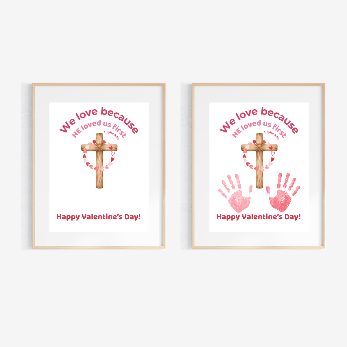 Christian Valentine Handprint Craft for Kids | 1 John 4:19 Cross Valentine Keepsake | Sunday School Printable