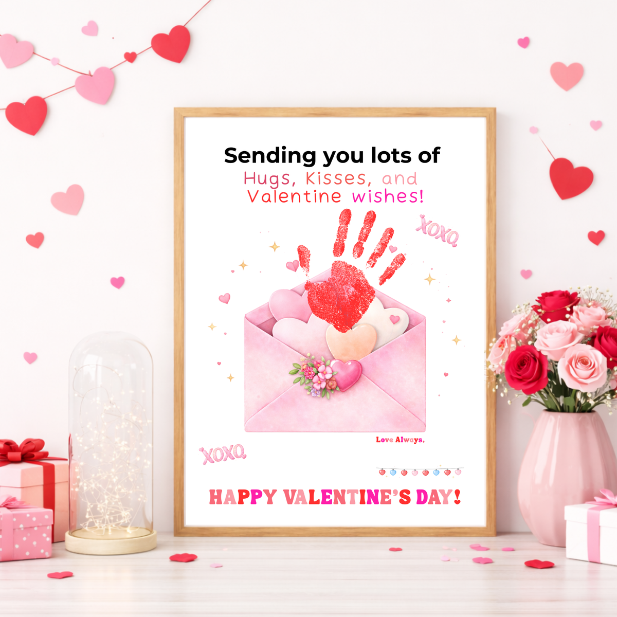 Valentine Handprint Craft for Kids | Hugs Kisses Valentine Wishes | Love Letter Envelope Keepsake