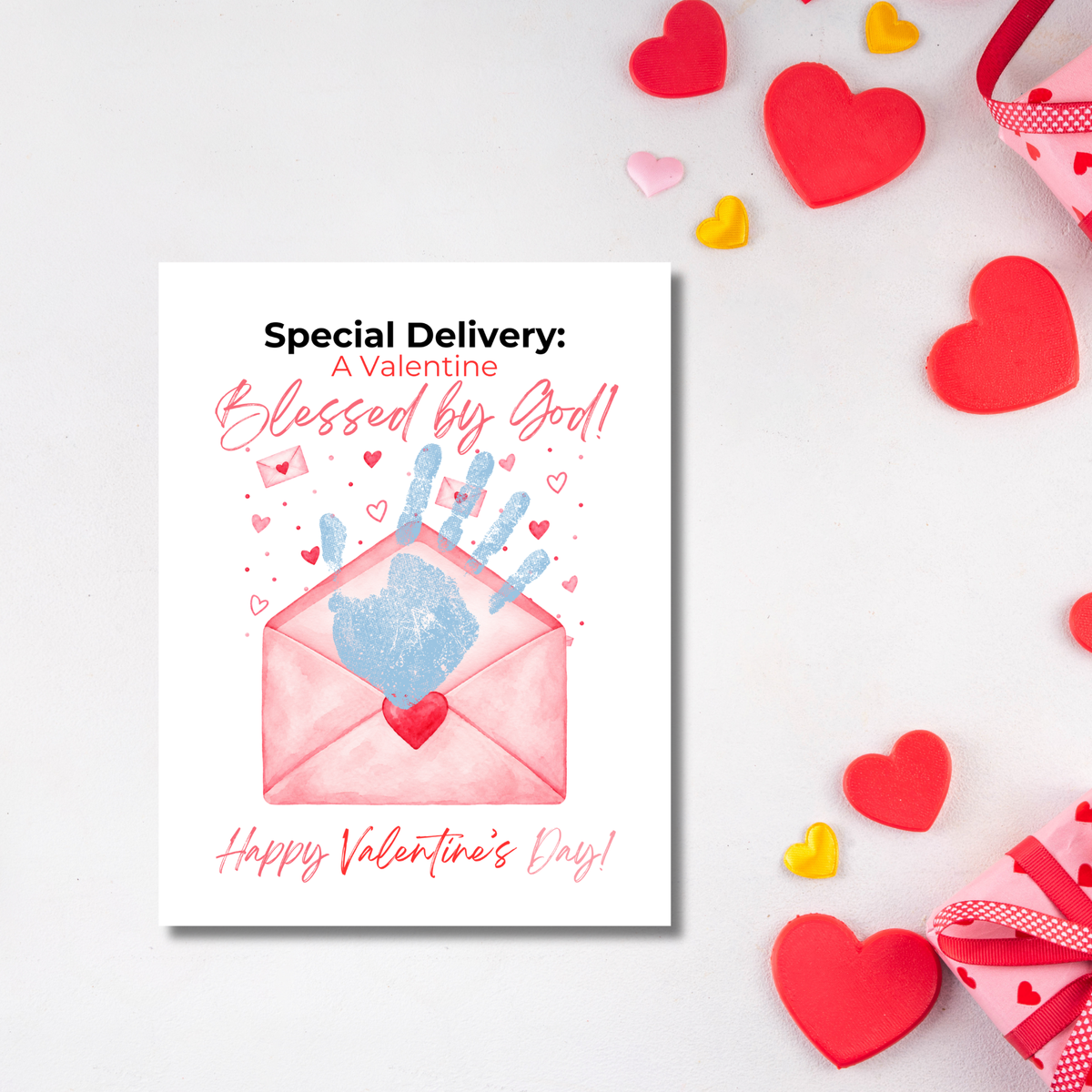 Christian Valentine Envelope Handprint Craft | Blessed by God Valentine Printable Keepsake for Kids
