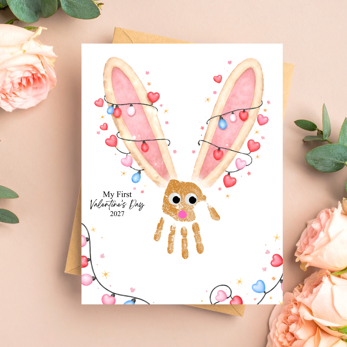 My First Valentine’s Day 2027 Bunny Handprint Craft for Baby | First Valentine Keepsake Printable