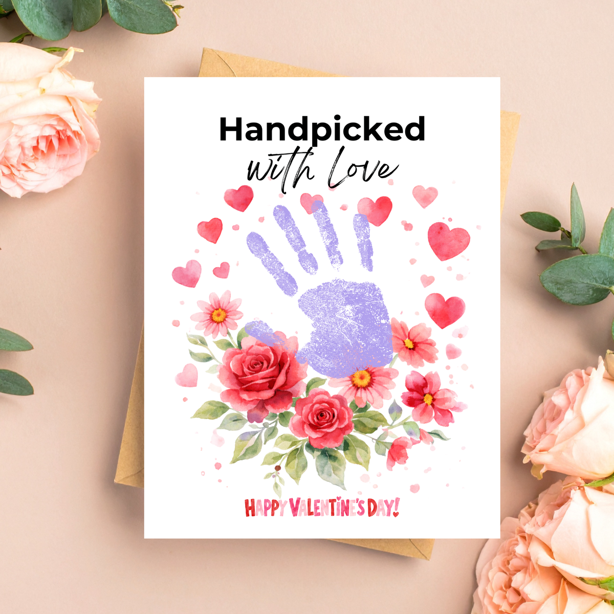 Valentine Flower Handprint Craft for Kids | Handpicked With Love Printable | Preschool Valentine Keepsake