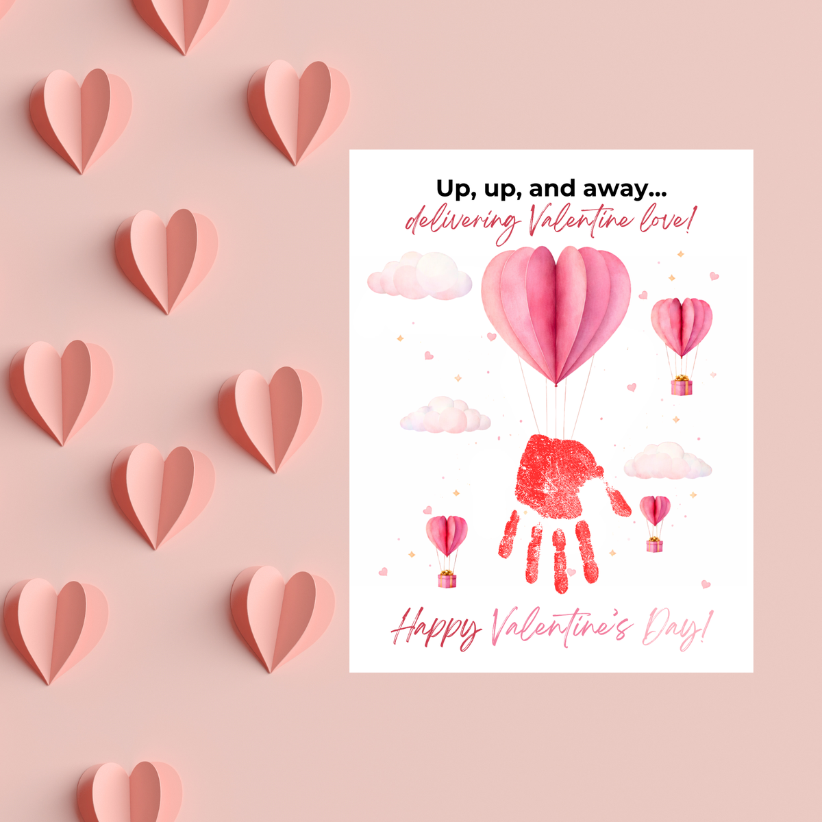 Valentine Hot Air Balloon Handprint Craft | Up Up and Away Valentine Printable for Kids