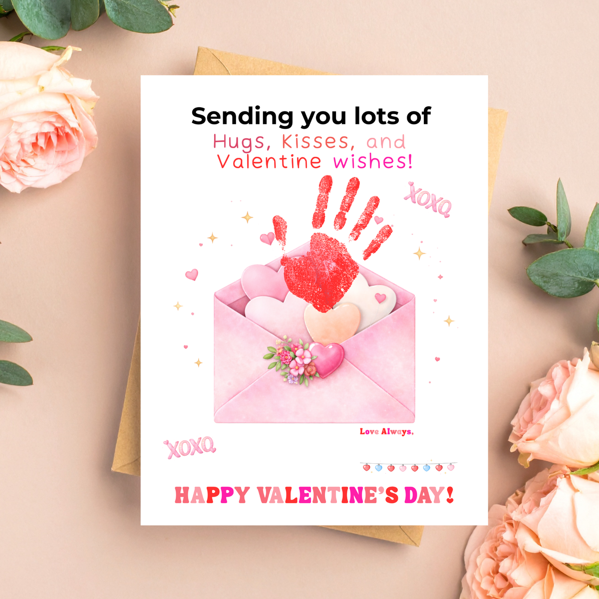 Valentine Handprint Craft for Kids | Hugs Kisses Valentine Wishes | Love Letter Envelope Keepsake
