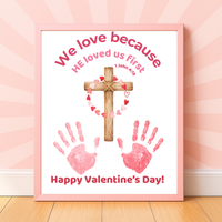 Christian Valentine Handprint Craft for Kids | 1 John 4:19 Cross Valentine Keepsake | Sunday School Printable