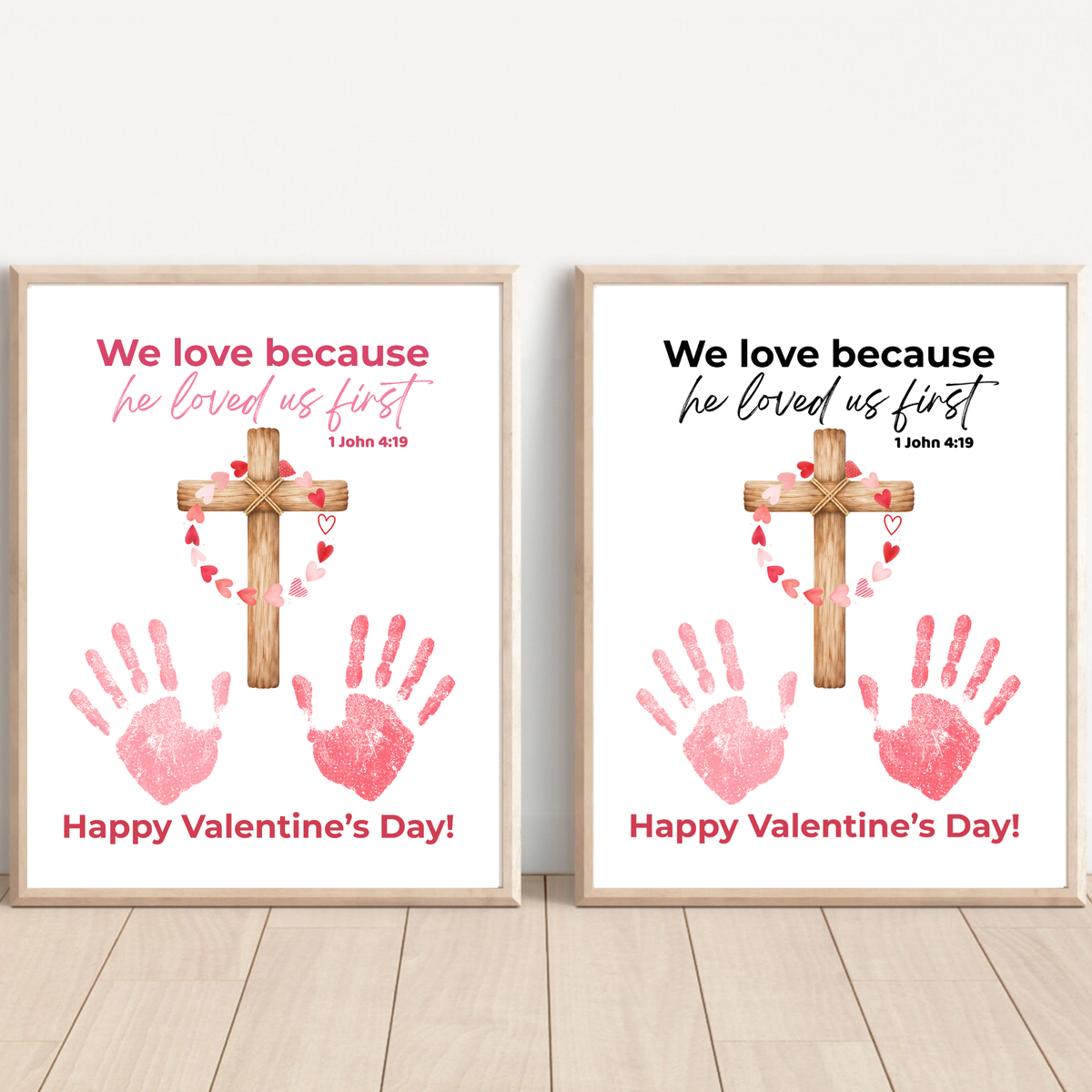 Christian Valentine Cross Handprint Craft | 1 John 4:19 We Love Because He Loved Us First Printable Bible Verse Printable for Kids