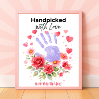 Valentine Flower Handprint Craft for Kids | Handpicked With Love Printable | Preschool Valentine Keepsake