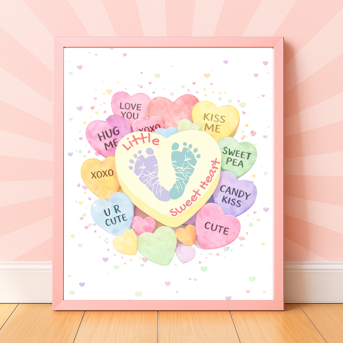Valentine Sweetheart Candy Handprint & Footprint Craft for Kids | Conversation Heart Keepsake Printable